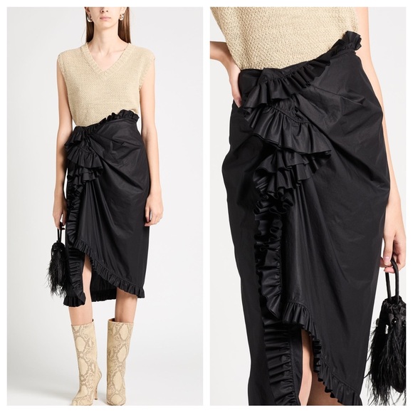 Dries Van Noten Dresses & Skirts - Dries Van Noten Ruffled Midi Black Skirt